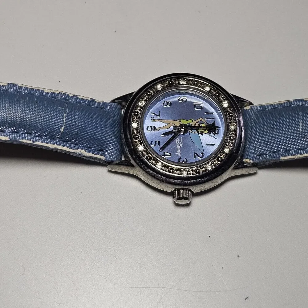 **Final Sale** Disney’s Tinkerbell Watch Silver Crystal Bezel Blue Needs Battery - Picture 11 of 14